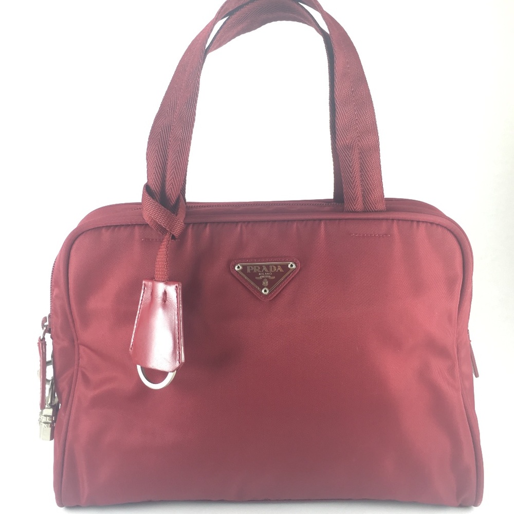 Prada Nylon Red Top Handle Tote Bag